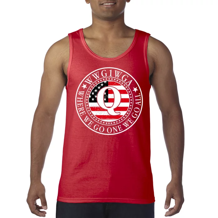 WWG1WGA Qanon Flag Emblem Tank Top