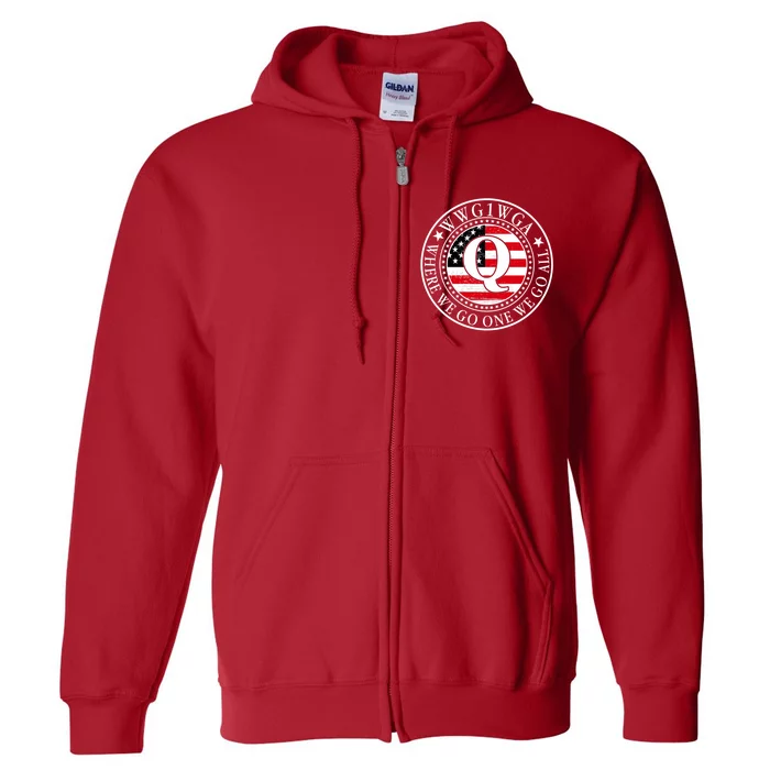 WWG1WGA Qanon Flag Emblem Full Zip Hoodie