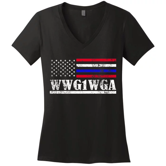 WWG1WGA Qanon Political Conspiracy Women's V-Neck T-Shirt