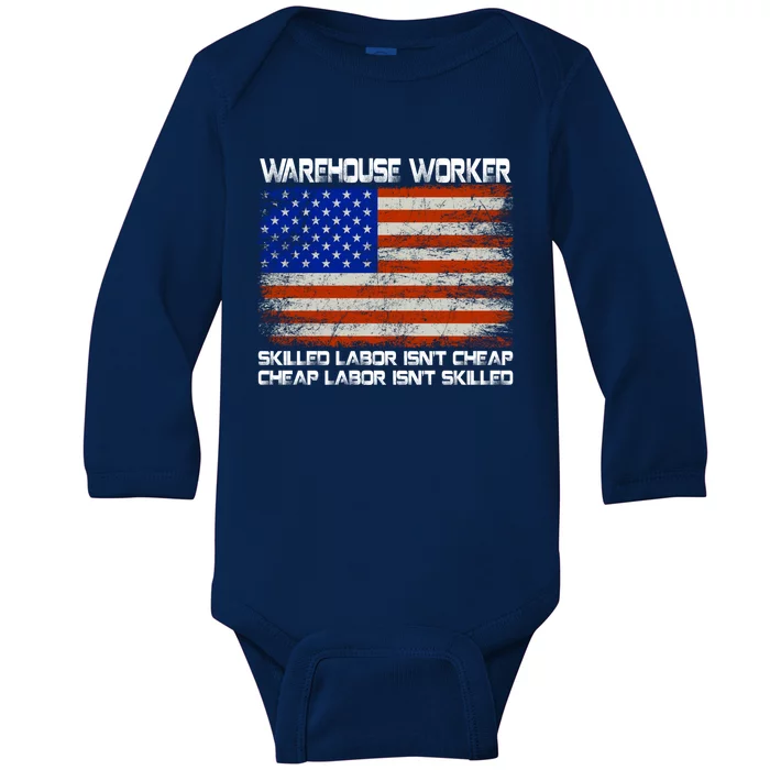 Warehouse Worker Gift Union Labor Day Gift American Flag Cute Gift Baby Long Sleeve Bodysuit