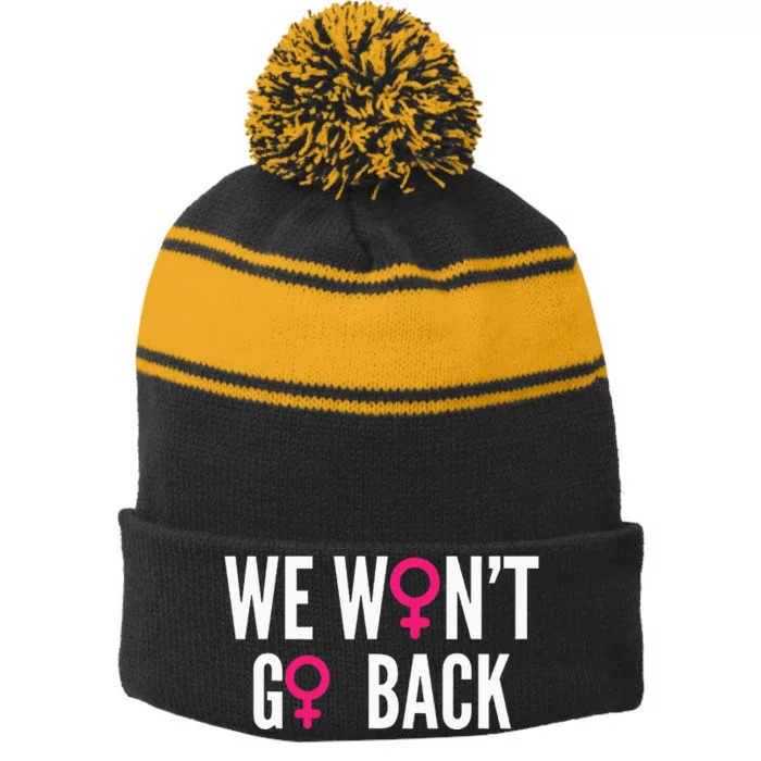 We Wont Go Back Rights Feminist Stripe Pom Pom Beanie