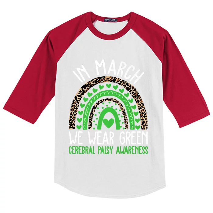 We Wear Green Cerebral Palsy Awareness CP Month Rainbow Kids Colorblock Raglan Jersey