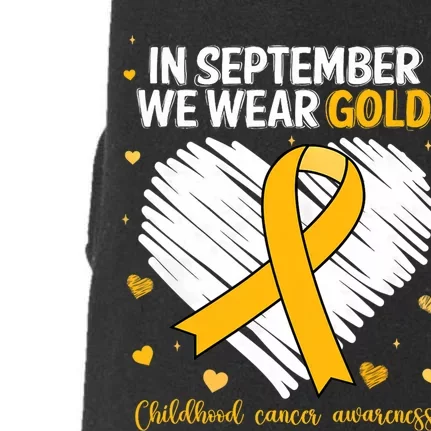 We Wear Gold Childhood Cancer Awareness Gold Ribbon Heart Doggie 3-End Fleece Hoodie