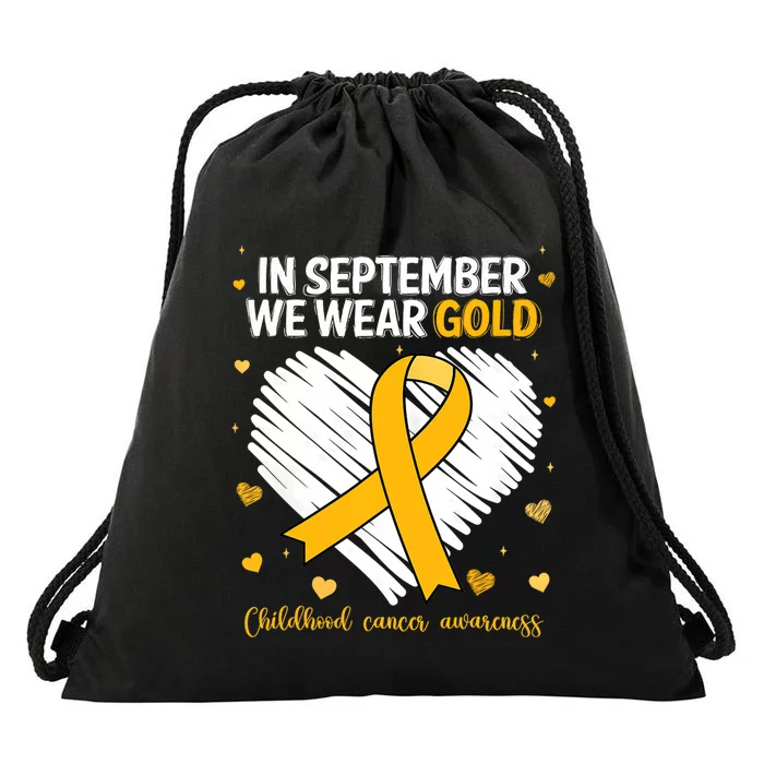 We Wear Gold Childhood Cancer Awareness Gold Ribbon Heart Drawstring Bag