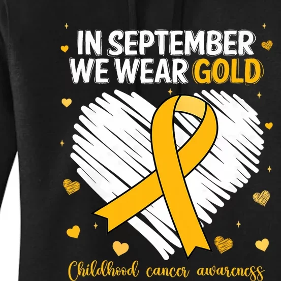 We Wear Gold Childhood Cancer Awareness Gold Ribbon Heart Women's Pullover Hoodie