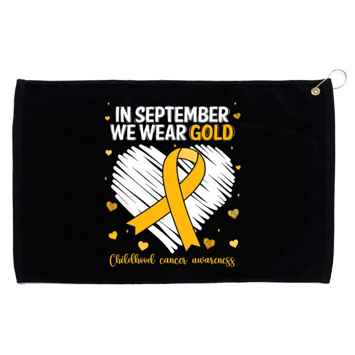 We Wear Gold Childhood Cancer Awareness Gold Ribbon Heart Grommeted Golf Towel