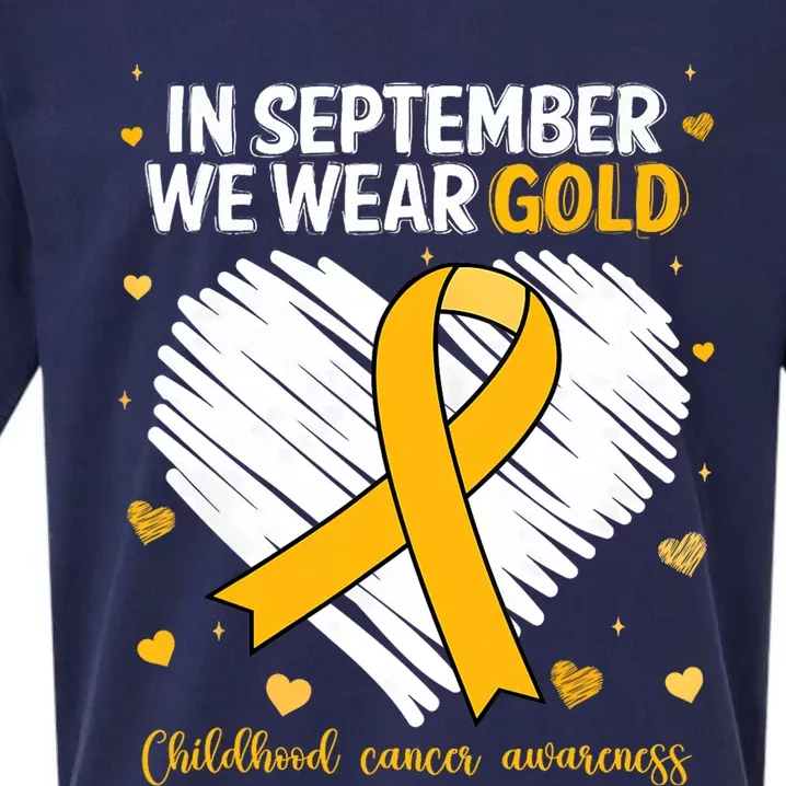 We Wear Gold Childhood Cancer Awareness Gold Ribbon Heart Sueded Cloud Jersey T-Shirt