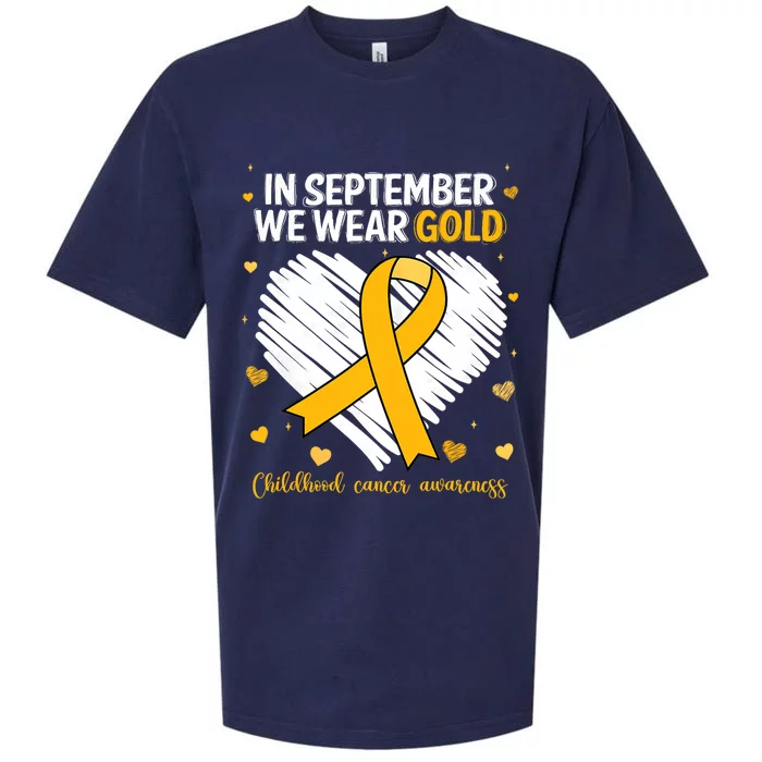 We Wear Gold Childhood Cancer Awareness Gold Ribbon Heart Sueded Cloud Jersey T-Shirt