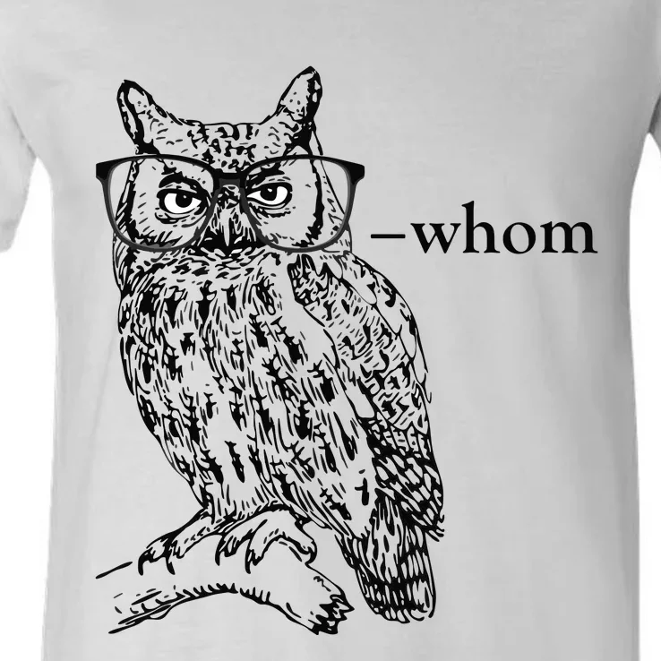 Who Whom Grammar Owl Funny V-Neck T-Shirt