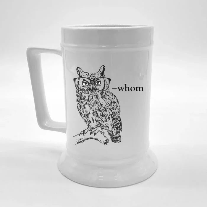 Who Whom Grammar Owl Funny Front & Back Beer Stein