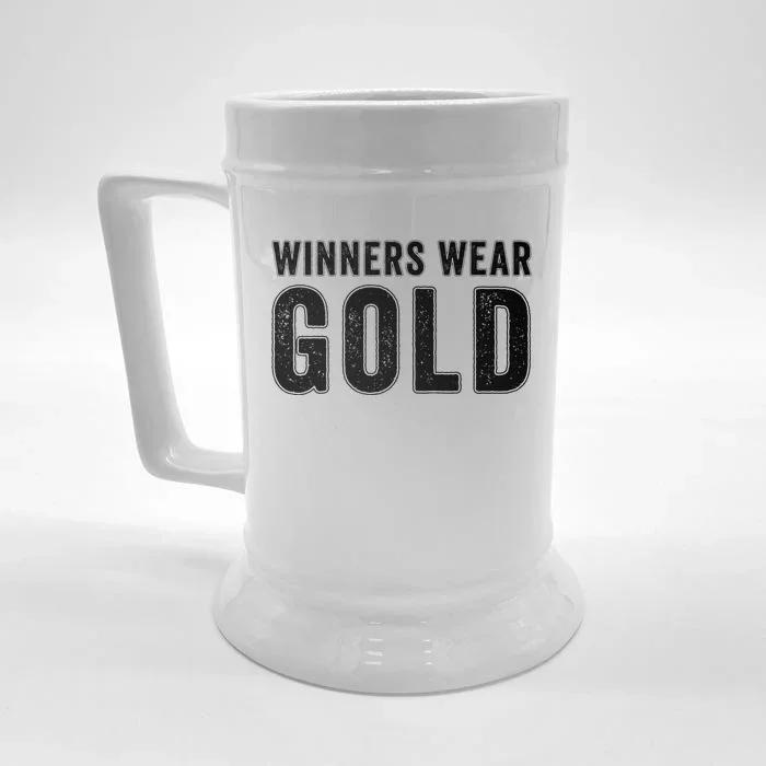 Winners Wear Gold Color War Camp Team Game Competition Front & Back Beer Stein