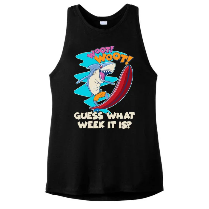 Woot Woot Guess What Week It Is Surfing Shark Ladies Tri-Blend Wicking Tank