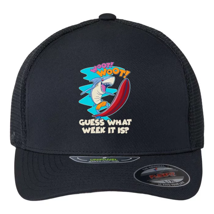 Woot Woot Guess What Week It Is Surfing Shark Flexfit Unipanel Trucker Cap