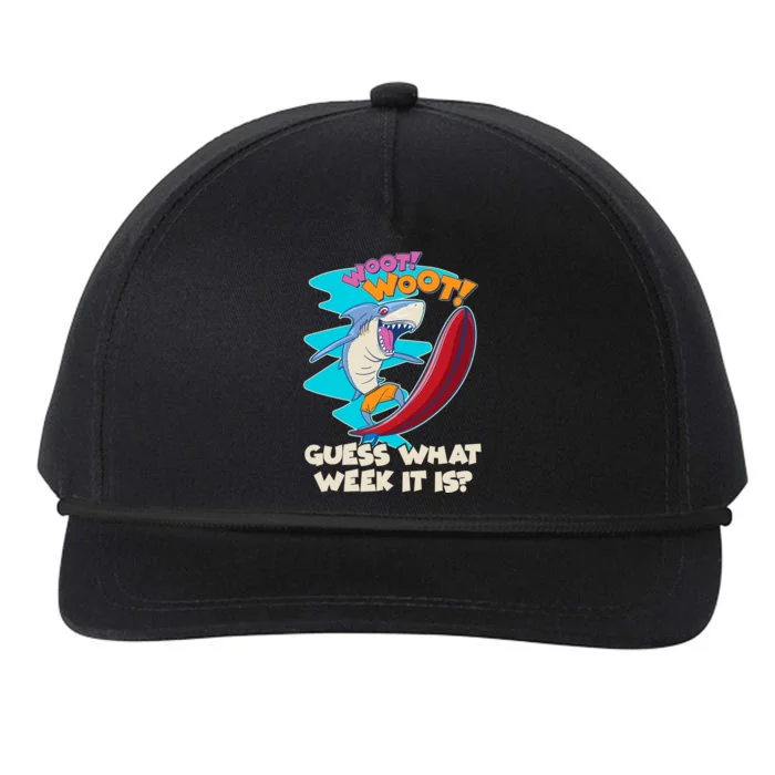 Woot Woot Guess What Week It Is Surfing Shark Snapback Five-Panel Rope Hat