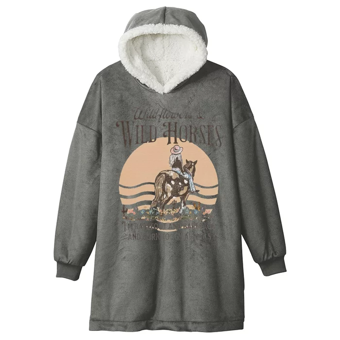 Wildflowers & Wild Horses I’M Barefoot & Bareback & Born Hooded Wearable Blanket