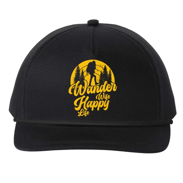 Wander Wife Happy Life Nature Wanderer Hiking Mountaineer Gift Snapback Five-Panel Rope Hat