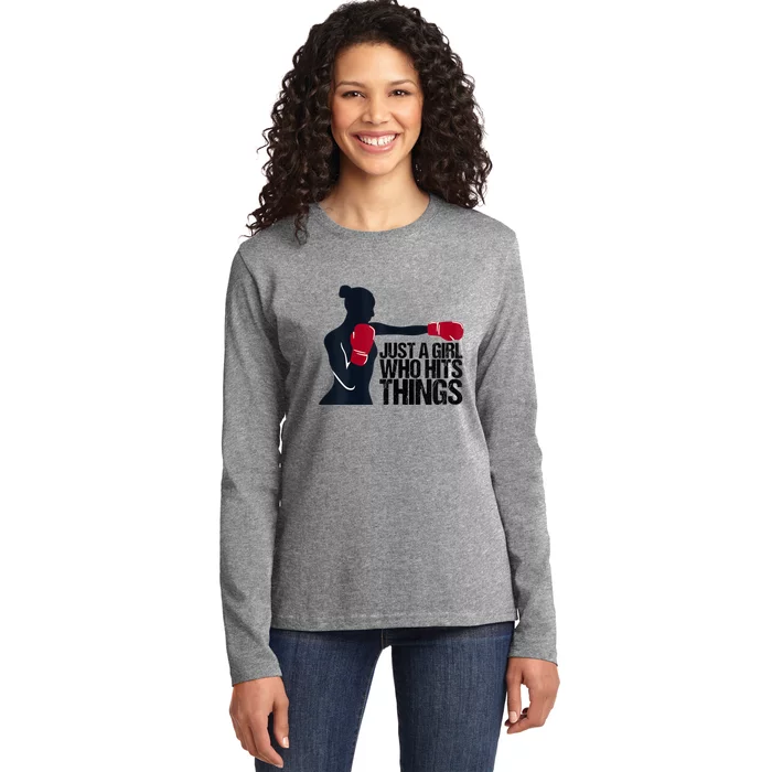 Womens Who Hits Things Best Gift For A Female Boxer Ladies Long Sleeve Shirt