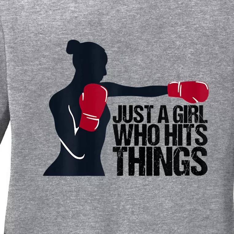 Womens Who Hits Things Best Gift For A Female Boxer Ladies Long Sleeve Shirt