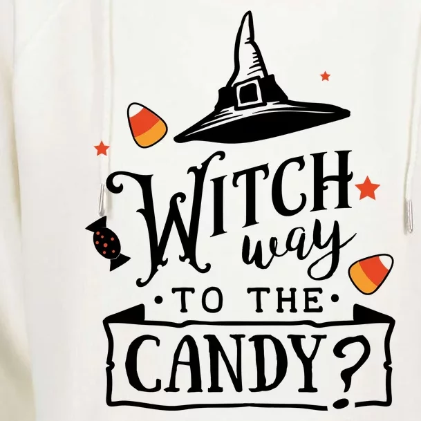 Witch Way Is The Candy Funny Halloween Womens Funnel Neck Pullover Hood