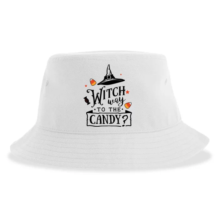 Witch Way Is The Candy Funny Halloween Sustainable Bucket Hat