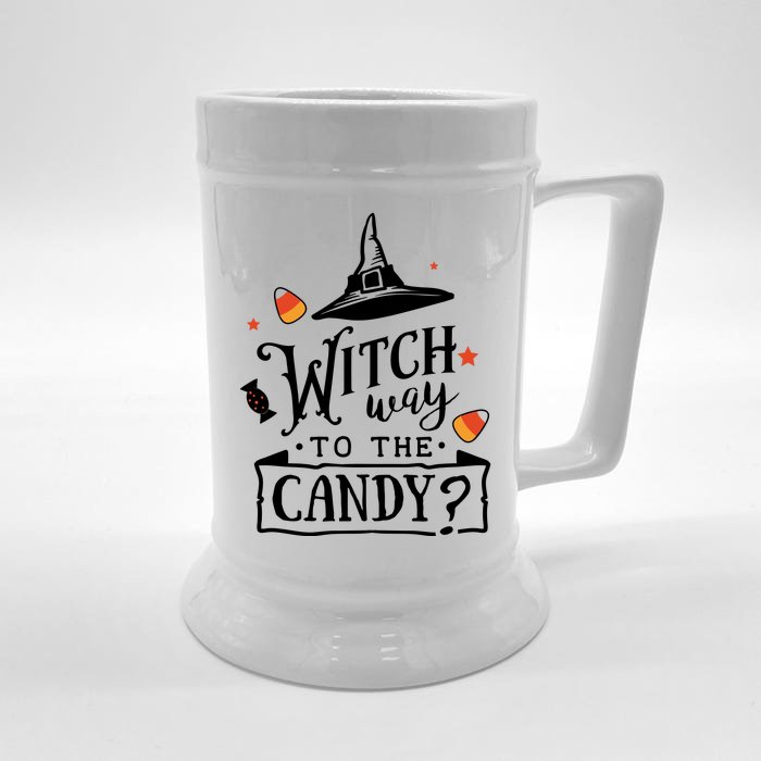 Witch Way Is The Candy Funny Halloween Front & Back Beer Stein