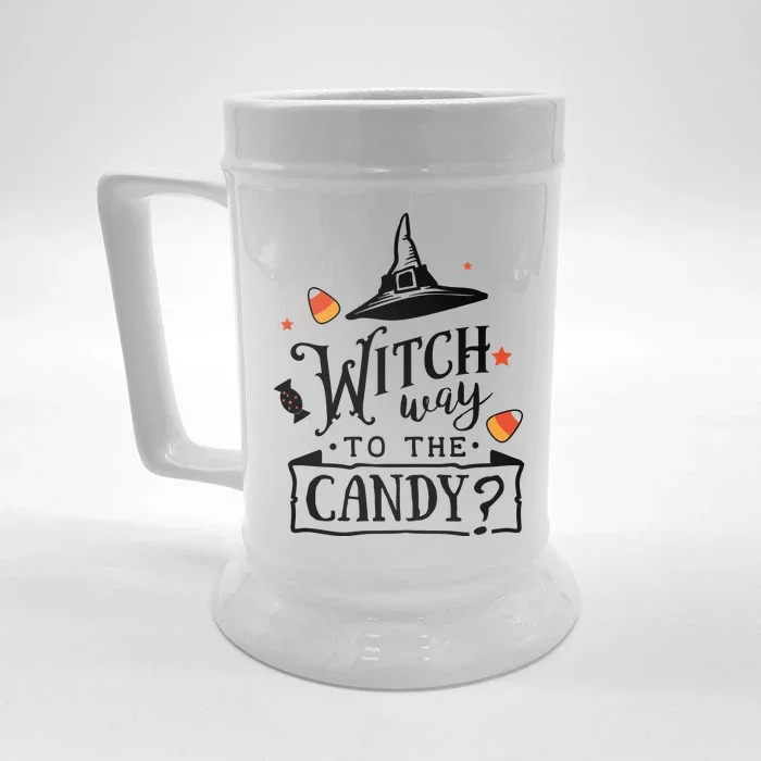 Witch Way Is The Candy Funny Halloween Front & Back Beer Stein