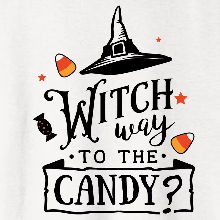 Witch Way Is The Candy Funny Halloween Women's Crop Top Tee