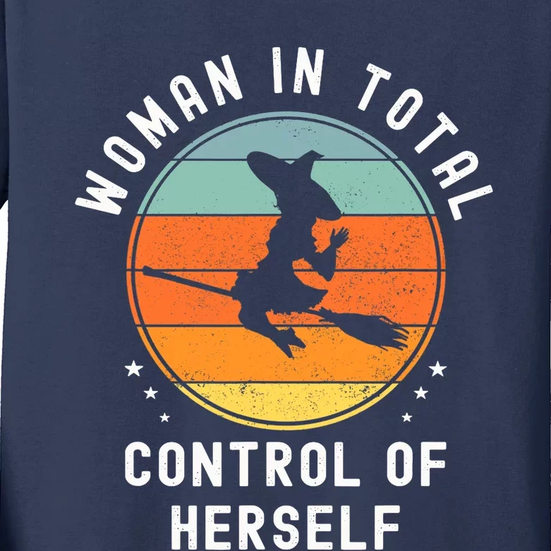 WITCH Woman In Total Control Of Herself Funny Feminist Retro Kids Long Sleeve Shirt