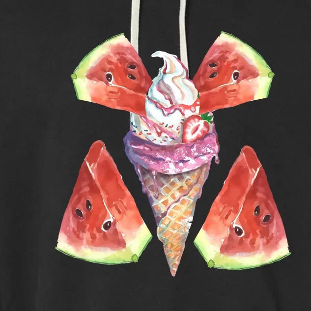 Watermelon With Ice Cream Art Garment-Dyed Fleece Hoodie