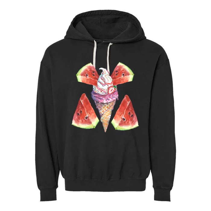 Watermelon With Ice Cream Art Garment-Dyed Fleece Hoodie