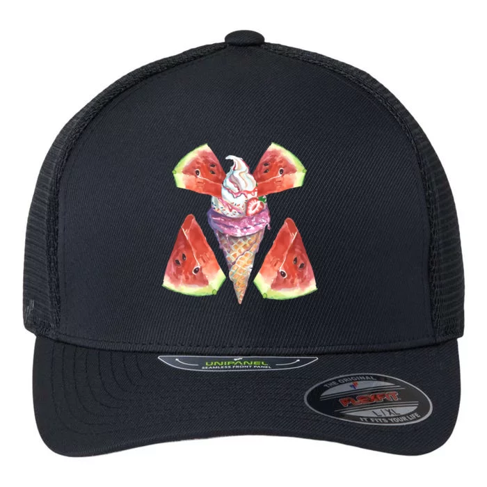 Watermelon With Ice Cream Art Flexfit Unipanel Trucker Cap