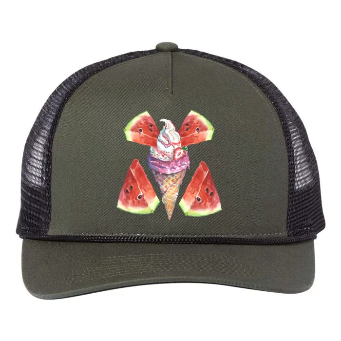 Watermelon With Ice Cream Art Retro Rope Trucker Hat Cap