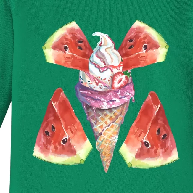 Watermelon With Ice Cream Art Baby Long Sleeve Bodysuit