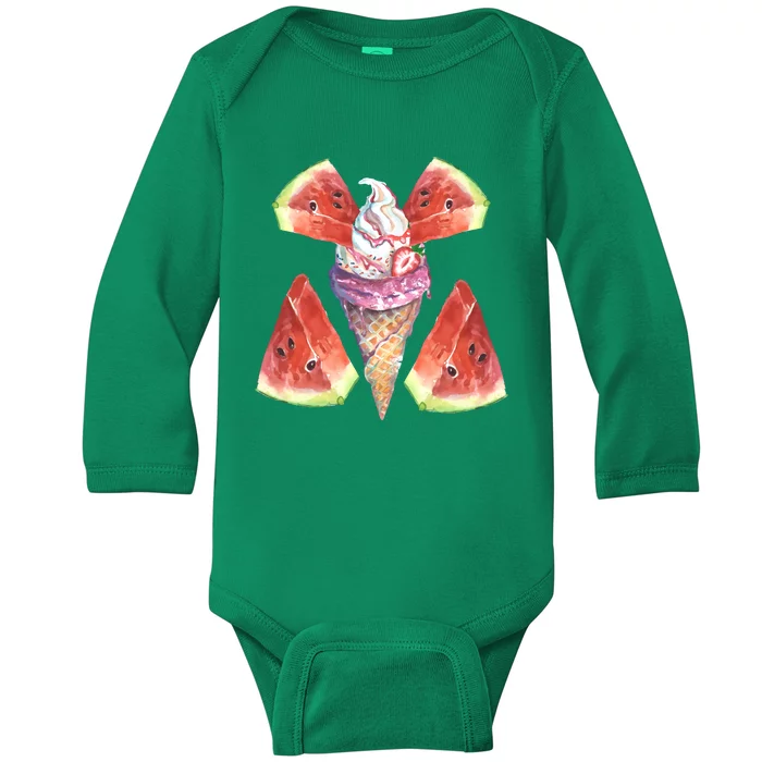 Watermelon With Ice Cream Art Baby Long Sleeve Bodysuit