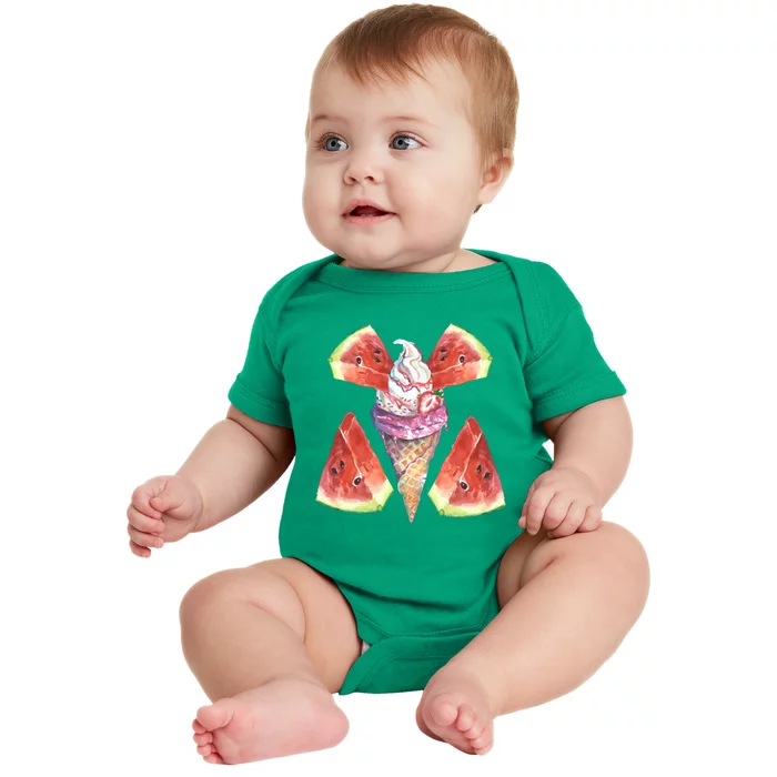 Watermelon With Ice Cream Art Baby Bodysuit