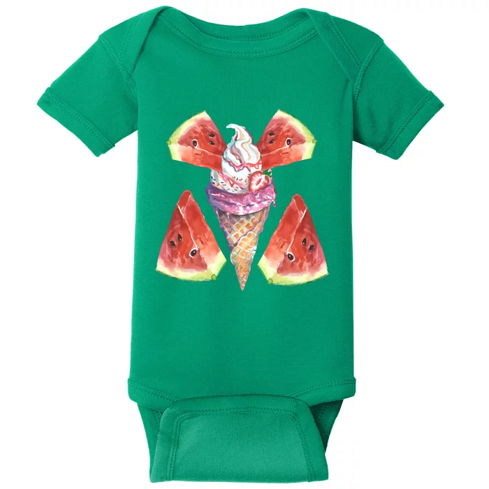 Watermelon With Ice Cream Art Baby Bodysuit