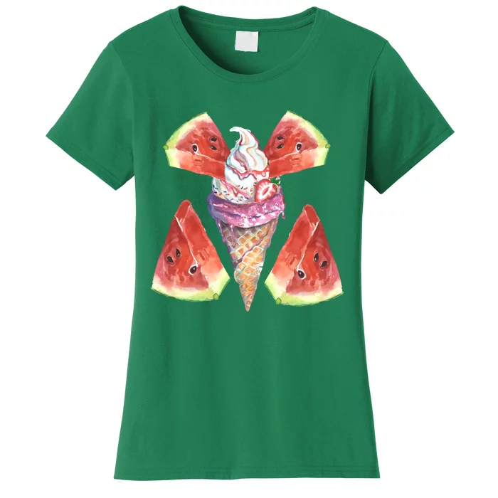 Watermelon With Ice Cream Art Women's T-Shirt