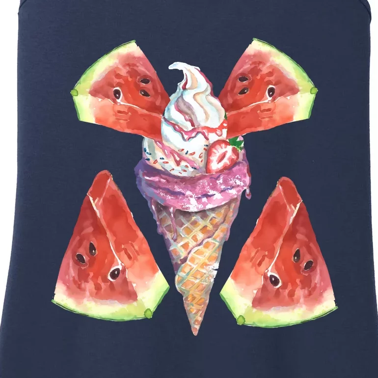 Watermelon With Ice Cream Art Ladies Essential Tank