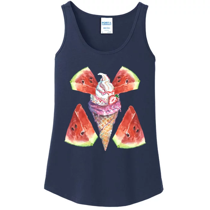 Watermelon With Ice Cream Art Ladies Essential Tank