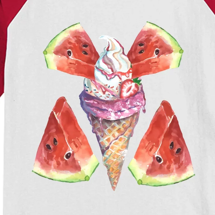 Watermelon With Ice Cream Art Kids Colorblock Raglan Jersey