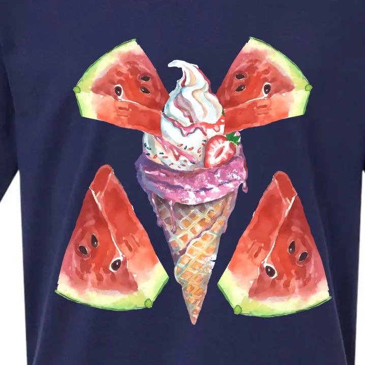 Watermelon With Ice Cream Art Sueded Cloud Jersey T-Shirt