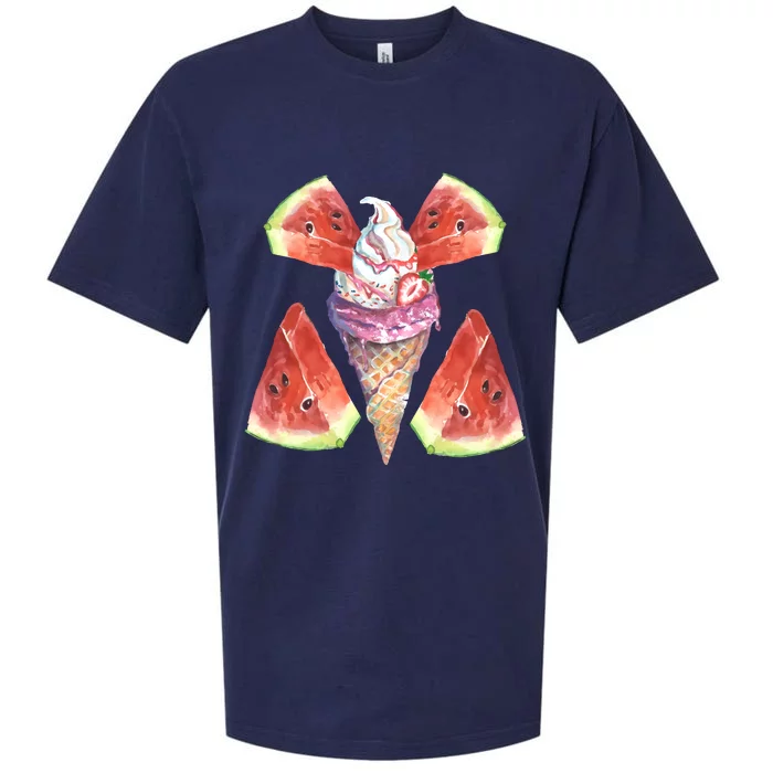 Watermelon With Ice Cream Art Sueded Cloud Jersey T-Shirt