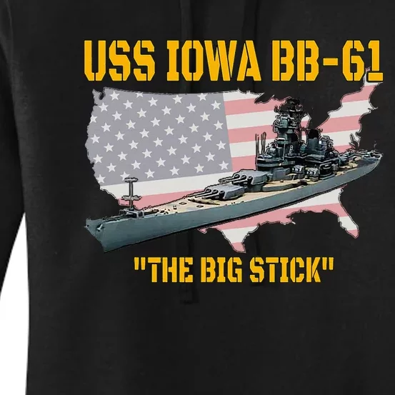 World War Ii Warship Uss Iowa & Ww2 Bb61 Battleship Veteran Women's Pullover Hoodie