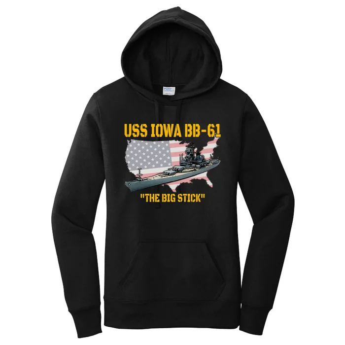 World War Ii Warship Uss Iowa & Ww2 Bb61 Battleship Veteran Women's Pullover Hoodie