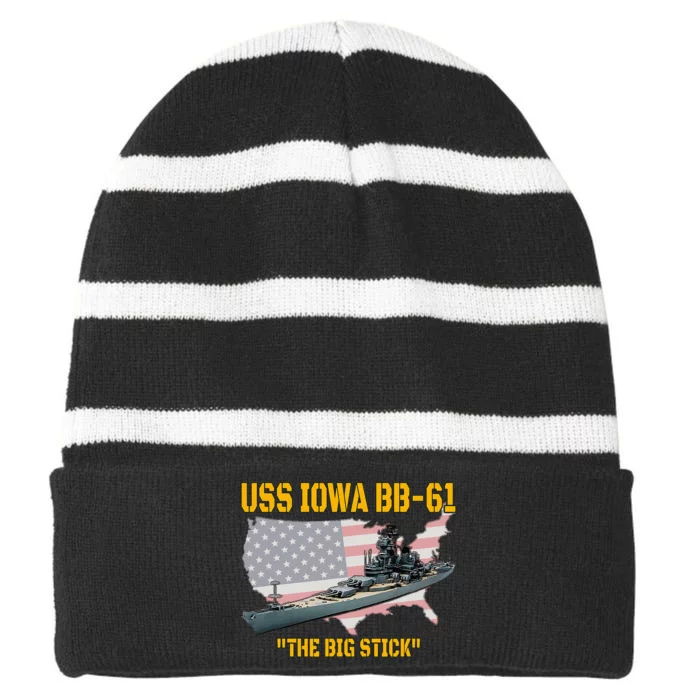 World War Ii Warship Uss Iowa & Ww2 Bb61 Battleship Veteran Striped Beanie with Solid Band