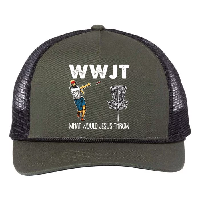 What Would Jesus Throw Christmas WWJT Disc Golf Funny Retro Rope Trucker Hat Cap