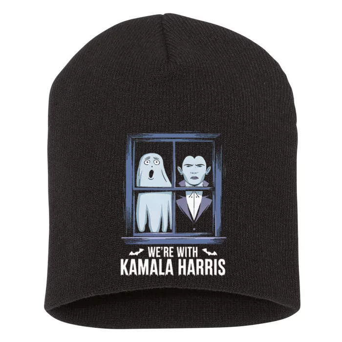 WeRe With Kamala Harris Spooky Ghost Vampire Halloween Short Acrylic Beanie