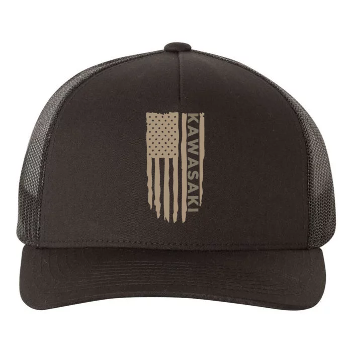 Wandering Wheels Kawasaki American Flag Yupoong Adult 5-Panel Trucker Hat