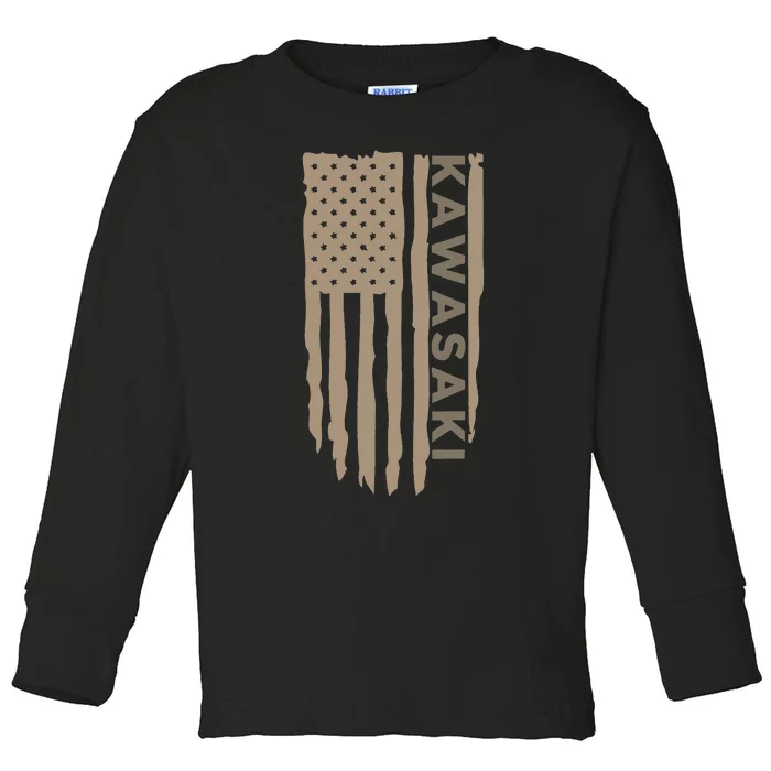 Wandering Wheels Kawasaki American Flag Toddler Long Sleeve Shirt