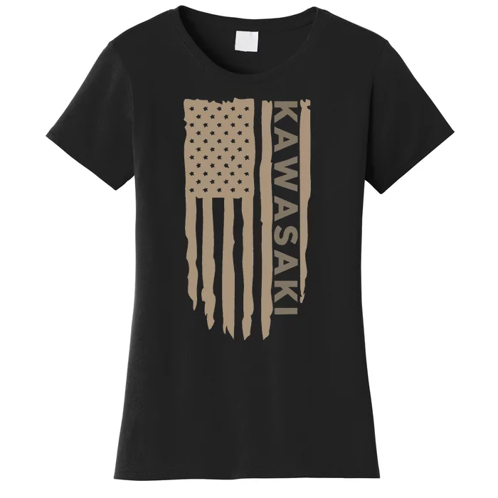 Wandering Wheels Kawasaki American Flag Women's T-Shirt